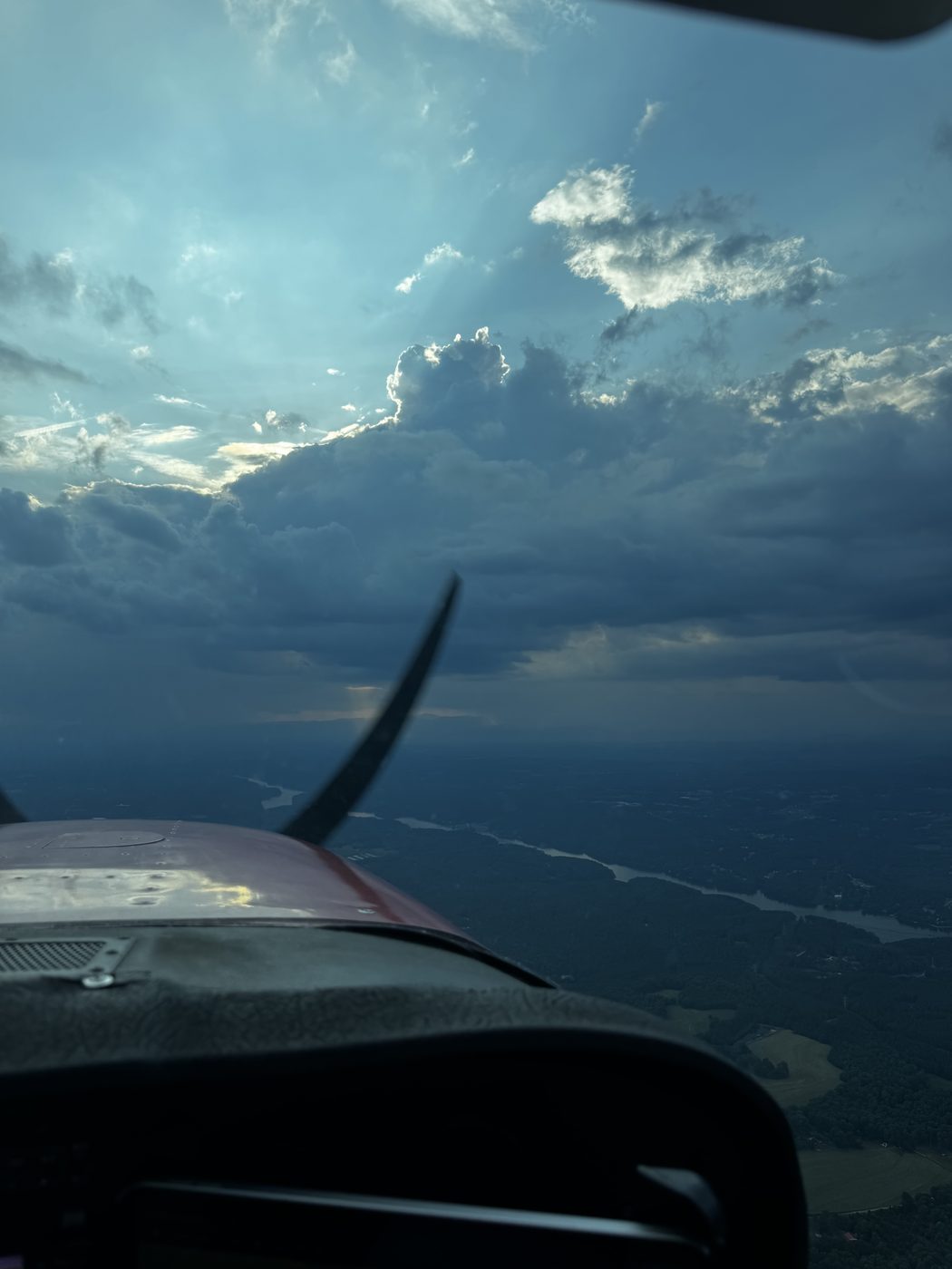 Over the cowl into a dramatic evening sky